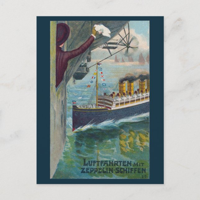 Vintage Zeppelin och Oceanfartyg Tacksamhetskort Vykort (Framsida)