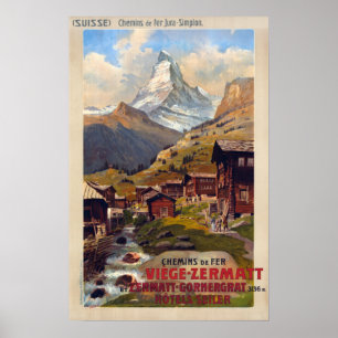 Vintage Zermatt Schweiz Matterhorn Travel Poster