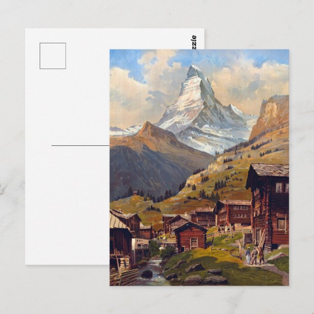 Vintage Zermatt Schweiz Matterhorn Travel Vykort (Fram/baksida)