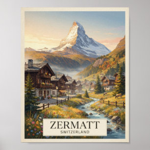 Vintage Zermatt Schweiz Reseposter Poster