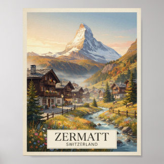 Vintage Zermatt Schweiz Reseposter Poster