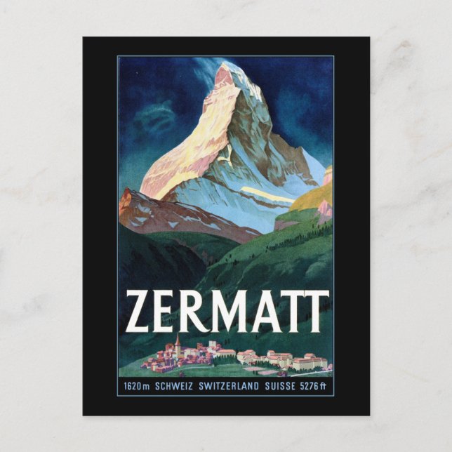 Vintage Zermatt Swizerland Matterhorn Travel Vykort (Framsida)