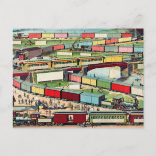 Vintage Zig-zag Passenger and Freight Tåg Travel Vykort
