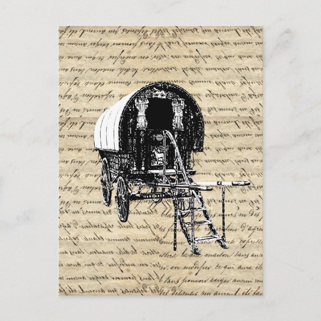 Vintage zigenarvagn vykort (Framsida)