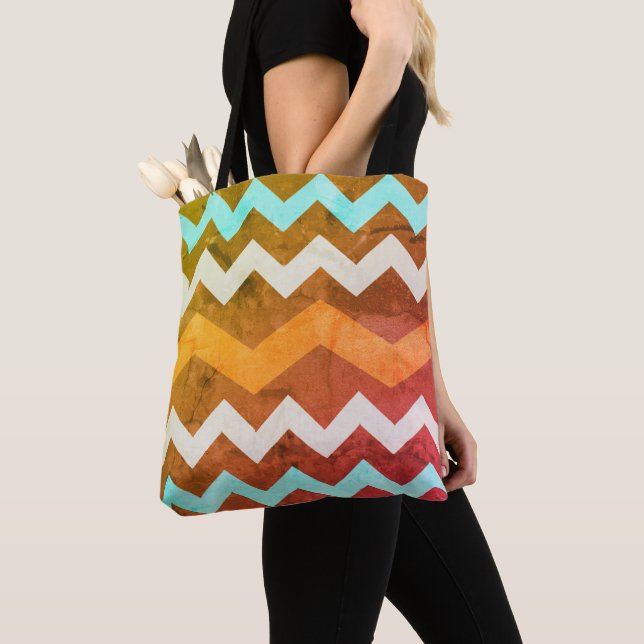Vintage Zigzag Tote Bag Tygkasse (Närbild)