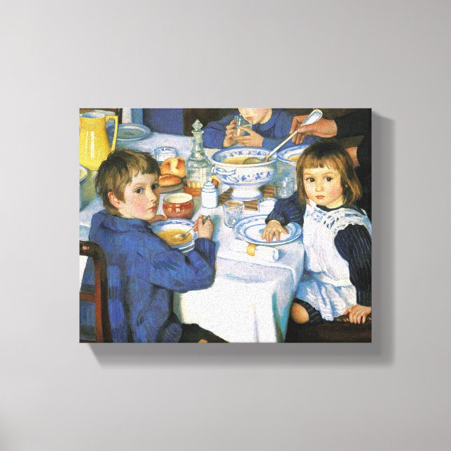 Vintage Zinaida Serebryakova vid frukost Canvastryck (Framsida)