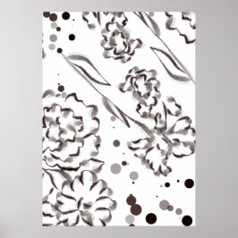 Vintage Zinnia Flowers Teckning Poster
