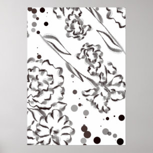 Vintage Zinnia Flowers Teckning Poster