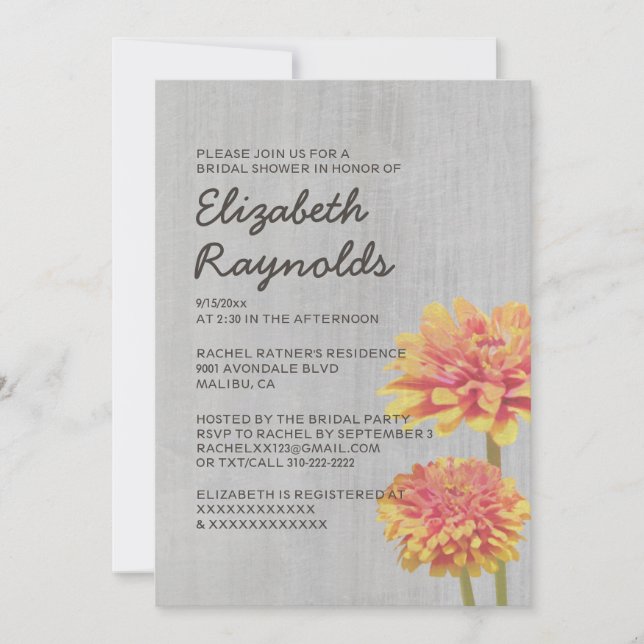 Vintage Zinnia Inbjudningskort för möhippa (Framsida)