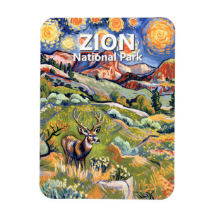 Vintage Zion Djur Hjort Färgrik Natur Van Gogh Magnet
