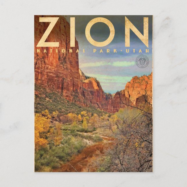 Vintage Zion National Park Travel Postcard Vykort (Framsida)