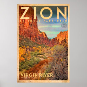 Vintage Zion National Park Travel Poster