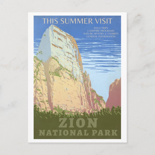 Vintage Zion National Park Travel Poster Vykort (Framsida)