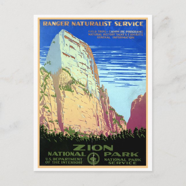 Vintage Zion National Park Travel Vykort (Framsida)