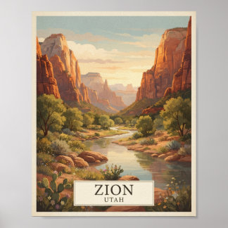 Vintage Zion Utah Reseskylt | Red Rock Canyon Poster