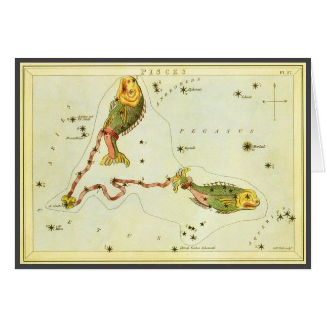 Vintage Zodiac Astrologi Fiskar Stjärnbild Hälsningskort (Framsidan Horizontal)