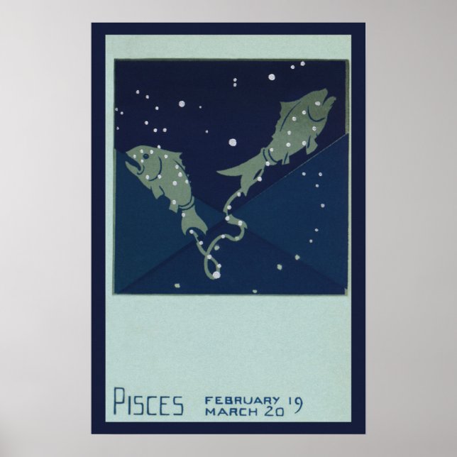 Vintage Zodiac Astrologi Fiskar Stjärnbild Poster (Framsidan)