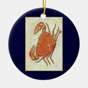 Vintage Zodiac Astrologi Kräftans Stjärnbild Julgransprydnad Keramik