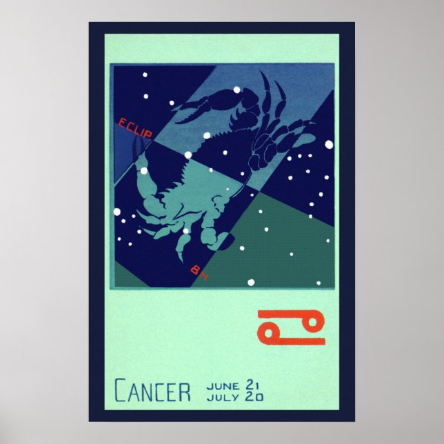 Vintage Zodiac Astrologi Kräftans Stjärnbild Poster (Framsidan)