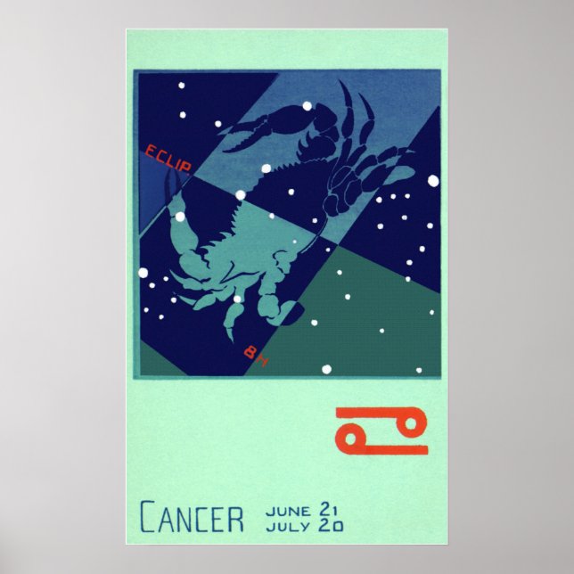 Vintage Zodiac Astrologi Kräftans Stjärnbild Poster (Framsidan)