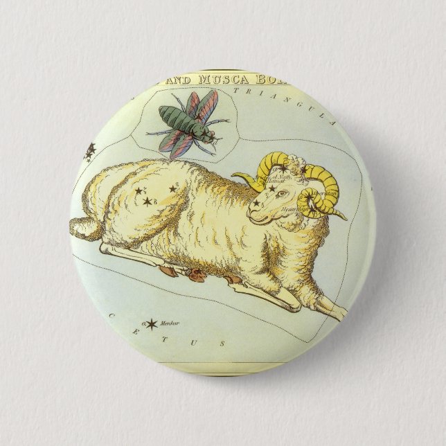 Vintage Zodiac, Astrologi Väduren Ram Stjärnbild Knapp (Framsida)