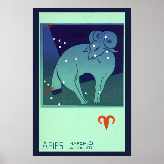 Vintage Zodiac, Astrology Aries Ram Constellation Poster (Framsidan)