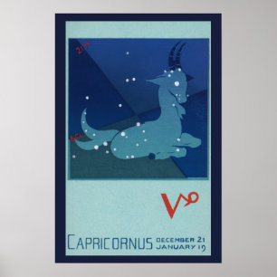 Vintage Zodiac, Astrology Capricorn Constellation Poster