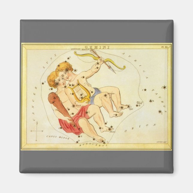 Vintage Zodiac Astrology Gemini Twin Constellation Magnet (Framsidan)
