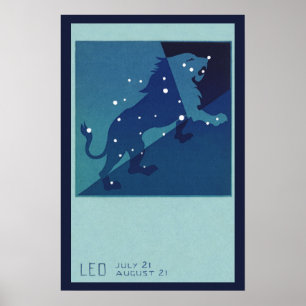 Vintage Zodiac Astrology Leo Lejon Constellation Poster