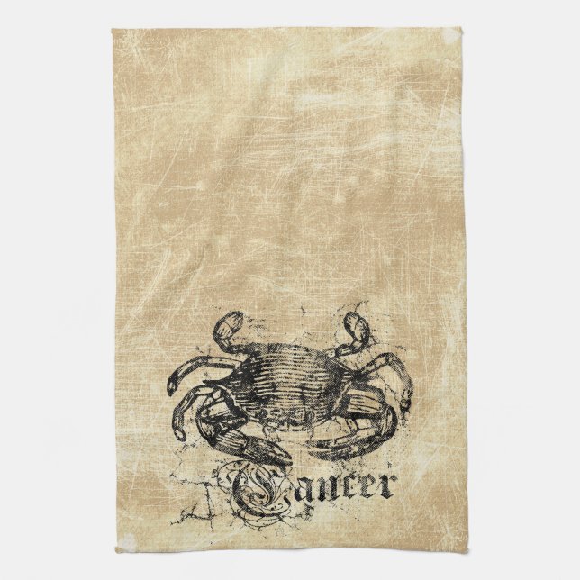 Vintage Zodiac Cancer Kökshandduk (Vertikal)