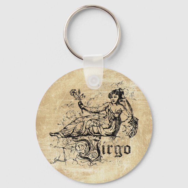 Vintage Zodiac Jungfrun Nyckelring (Framsida)