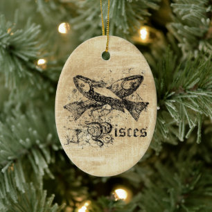 Vintage Zodiac Pisces Julgransprydnad Keramik