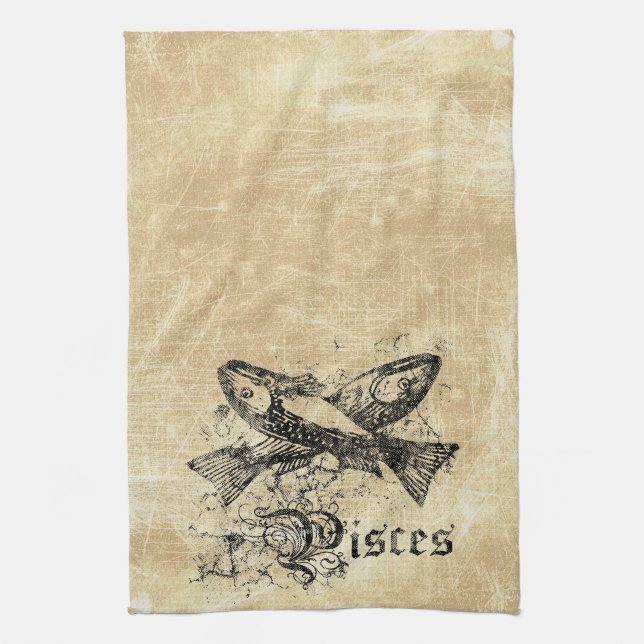 Vintage Zodiac Pisces Kökshandduk (Vertikal)