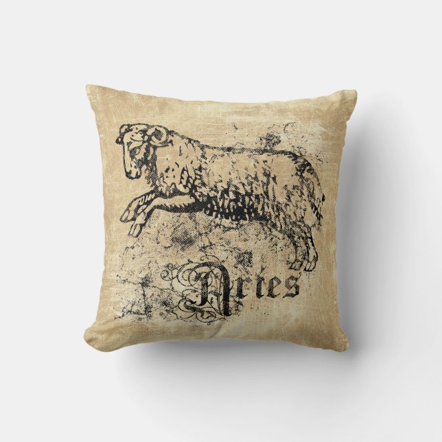 Vintage Zodiac Väduren Kudde (Framsida)