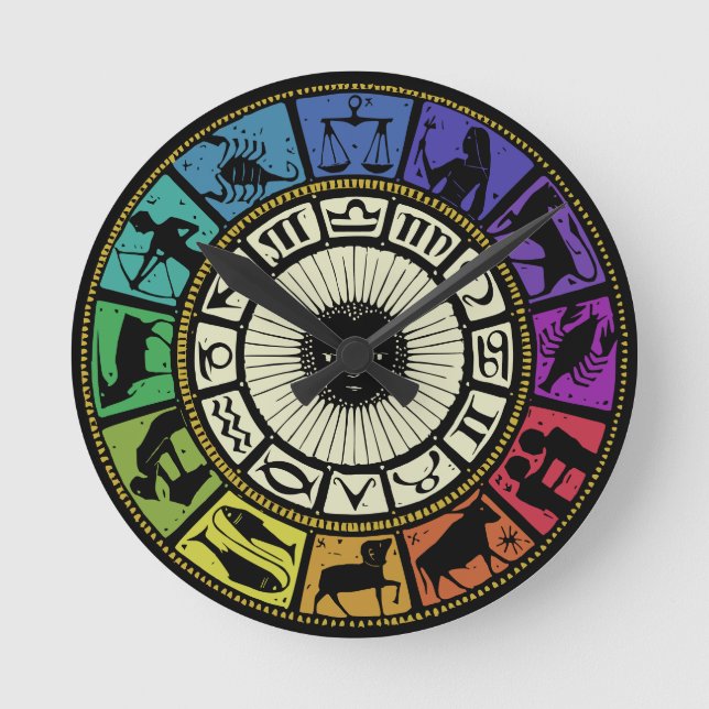 Vintage Zodiac Wheel Rund Klocka (Framsida)