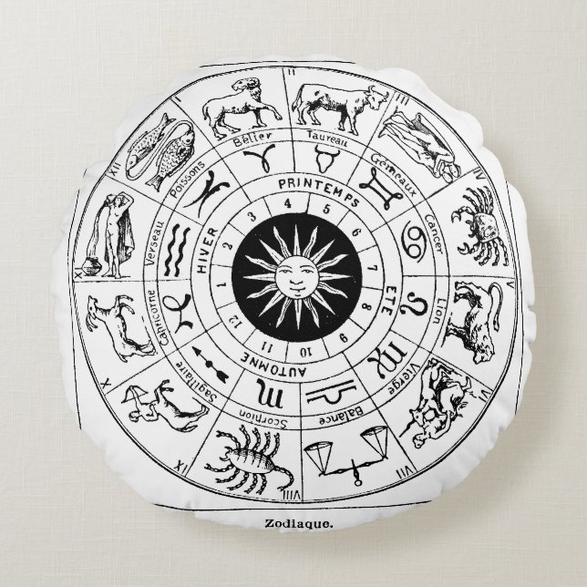 Vintage Zodiac Wheel Rund Kudde (Framsidan)