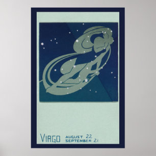 Vintage Zodiak Astrologi, Jungfrun Konstellation Poster