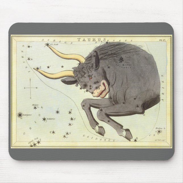 Vintage Zodiak Astrologi Oxen Tjurens Stjärnbild Musmatta (Framsidan)