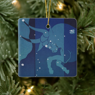 Vintage Zodiak Astrologi, Oxens Stjärnbild Julgransprydnad Keramik