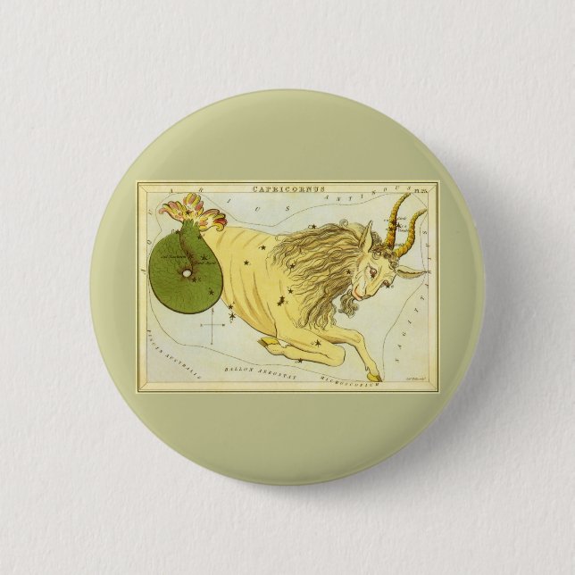 Vintage Zodiak, Astrologi Stenbockens Stjärnbild Knapp (Framsida)