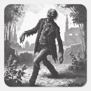 Vintage Zombie Etching Horror Spooky Odöda Fyrkantigt Klistermärke