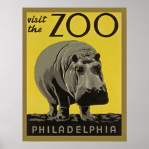Vintage zoo poster Philadelphia med Hippopotamus