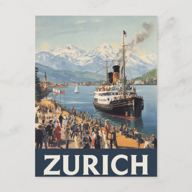 Vintage Zürich Schweiz Travel Vykort (Framsida)