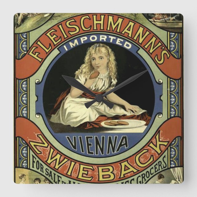 Vintage Zwieback Annons Fyrkantig Klocka (Framsida)