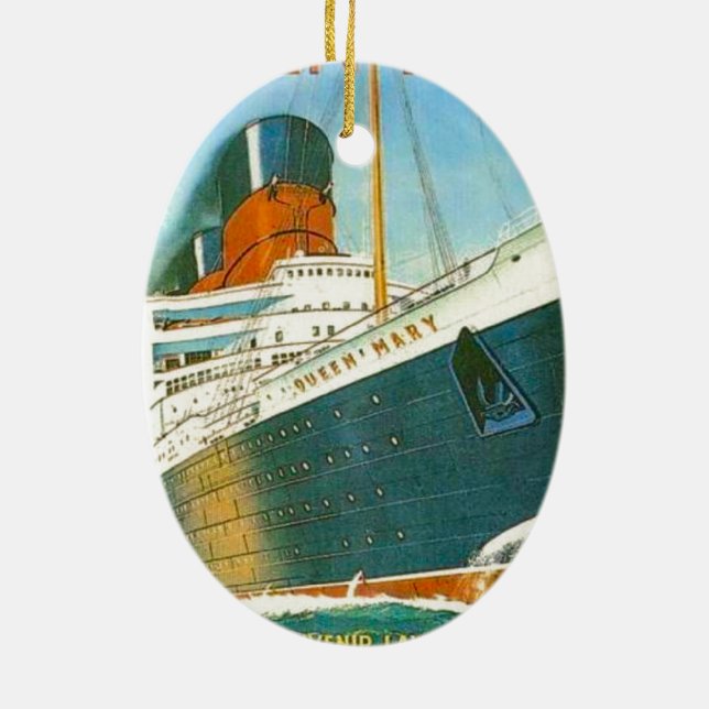 Vintageadvertizing, RMS-drottning Mary Julgransprydnad Keramik (Baksidan)