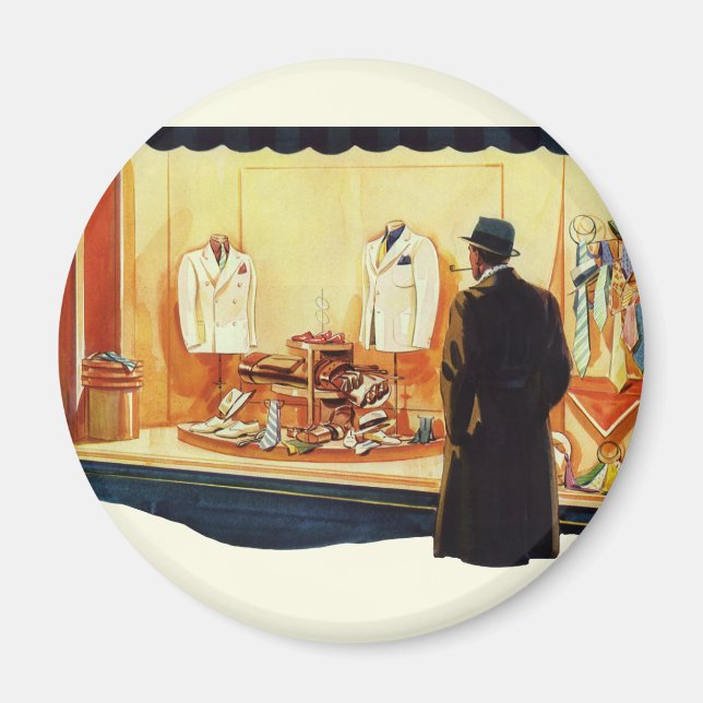 Vintageaffär, man som tittar i fönstret magnet (Framsidan)