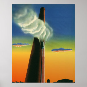 Vintageaffär, soluppgång för ångavisslingfabrik poster