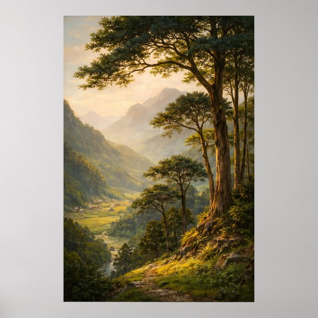 Vintageaffisch för bergslandskap, lugn skog poster (Framsidan)