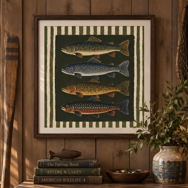 Vintageaffisch för öringfiske, rustik stugutsmyckn poster (Skapare uppladdad)