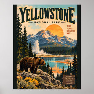 Vintageaffisch för Yellowstone National Park med G Poster